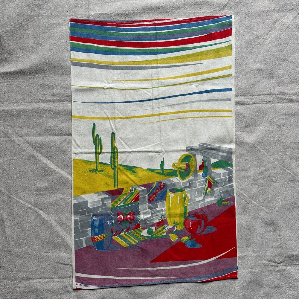Vintage Wilendur Cotton Tea Towel Cactus Desert Excellent Vibrant Colors 27x17